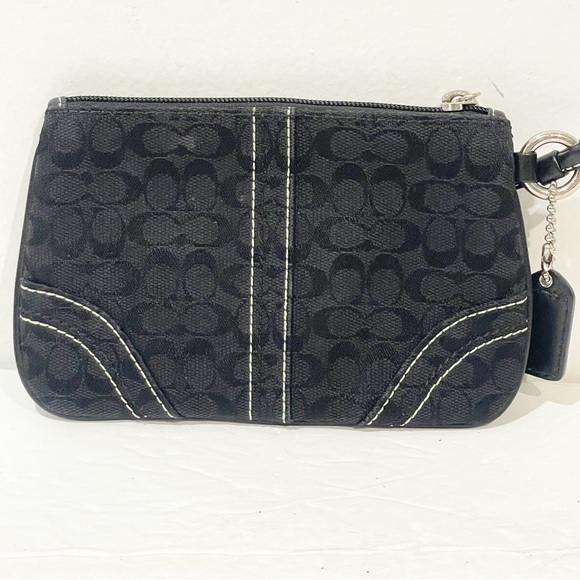 Coach Signature Contrast Trim Wristlet Pouch Clutch Black - Picture 3 of 5